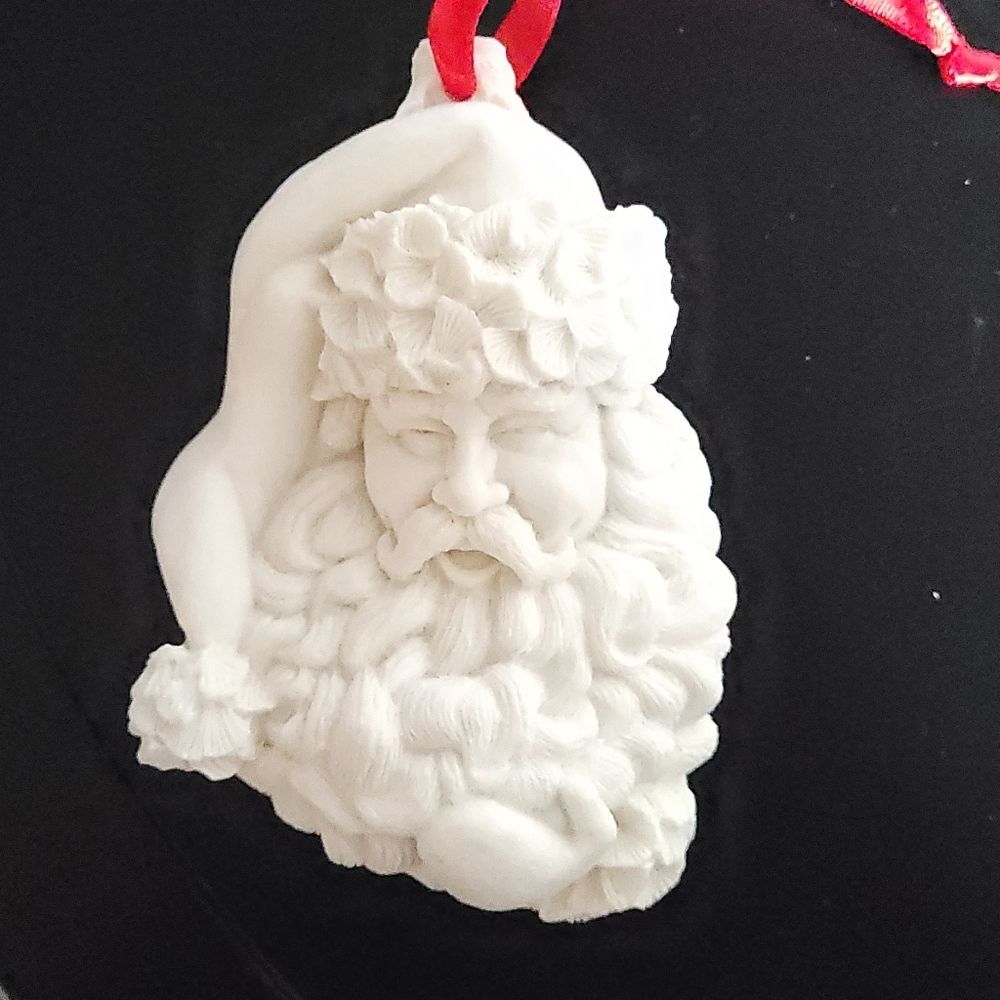 Vintage Mark Klaus White 3D Christmas Holiday Ornament Santa & Holiday Scene